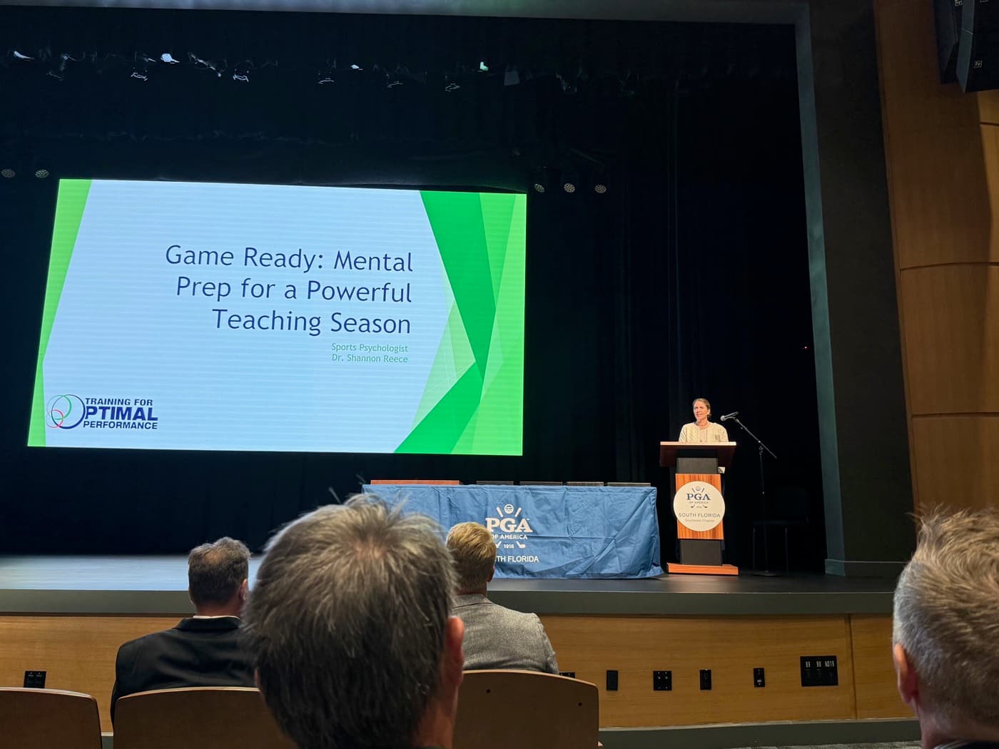 Dr. Reece presenting Game Ready on the PGA education stage